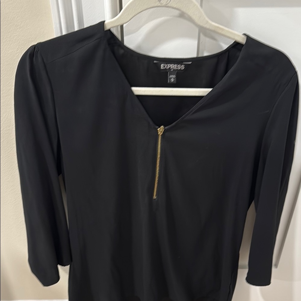 Express Women's Black Top with Gold Zipper